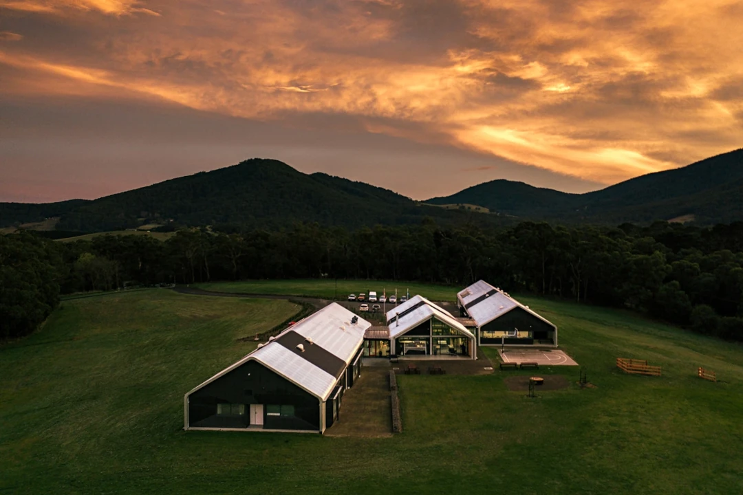 new roofs in the setting sun